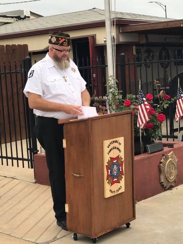 VFW Post Commander Jay Boyle giving the ceremony speech